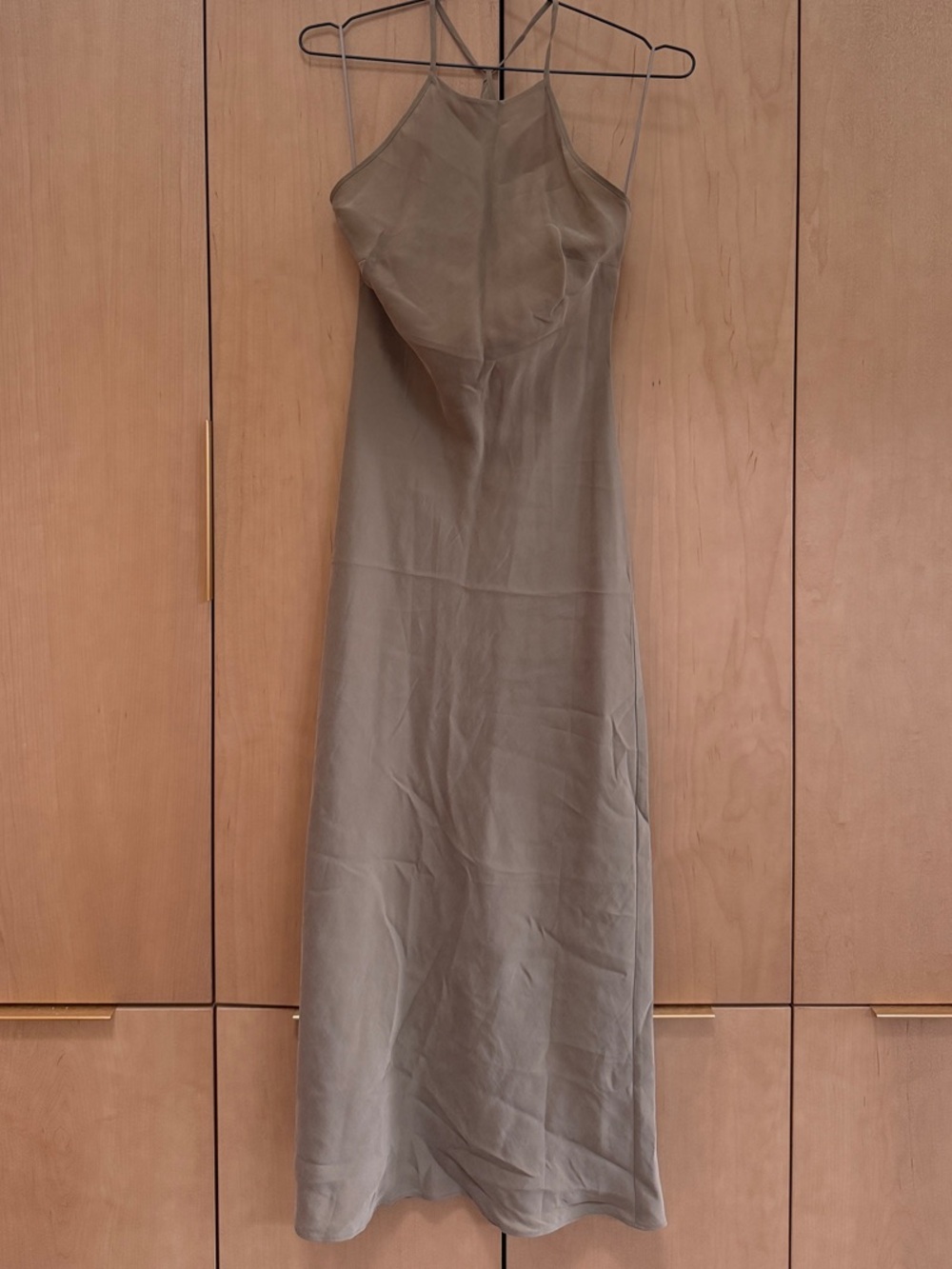 Sleek Taupe Slip Dress with High Neck
